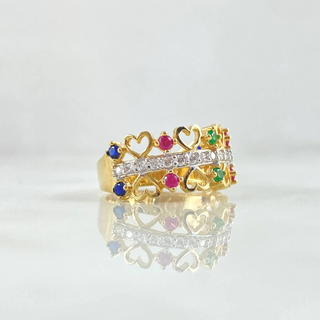 Anillo Corazones Dobles Intercaldos | Multicolor Dos Oros Amarillo Blanco 18K | 4.05gr | T6 3/4