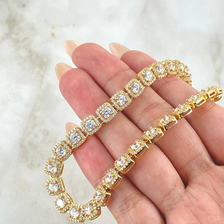 Cadena Tennis Halo Cubico | Oro Amarillo 18K | 39.5gr | 40cm