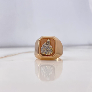 Anillo Sello Virgen del Carmen | Dos Oros Blanco Rosa | 3.9gr | T9 1/4