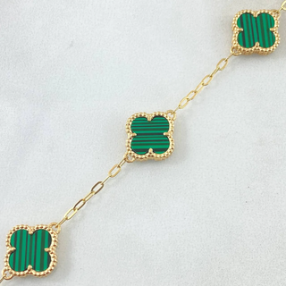 Pulso Aro Seguido Trebol Verde | Nac.Esp. Oro 18K | 5.9gr | 21.5 cm