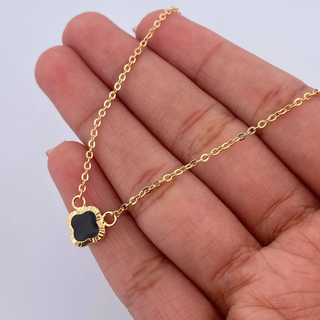 Cadena Aro Seguido Trebol | Oro Amarillo 18K | 2.45gr | 44.2cm | 1.1mm Electroestatico Negro Blanco