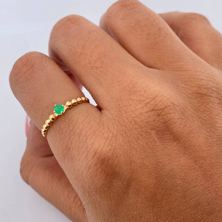 Anillo Solitario Esferas | Oro Amarillo 18K | 1.25gr | T6 1/4 | Esmeraldas 8 Pts