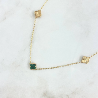 Cadena Cajón Trébol VCyA | Oro Amarillo Nac.Esp. | 7.9gr | 50cm | Malaquita Verde - Diamantado Liso