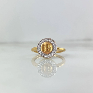 Anillo 15s Circular | Oro Amarillo | 3.0gr | T6 1/4 Circones Blancos