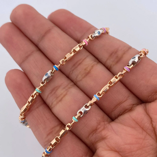 Cadena Rustica Barril Maciza | Dos Oros Blanco Rosa 18K | 21.3gr | 50.5cm