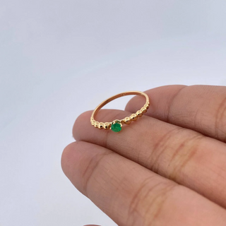 Anillo Solitario Esferas | Oro Amarillo 18K | 1.25gr | T6 1/4 | Esmeraldas 8 Pts