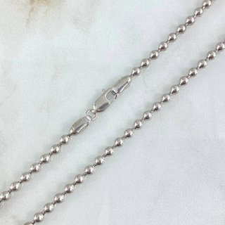 Cadena Militar | Oro Blanco 18K | 20.65gr | 55cm | 3mm Bolas Lisas