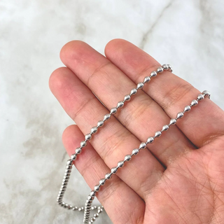 Cadena Militar | Oro Blanco 18K | 20.65gr | 55cm | 3mm Bolas Lisas