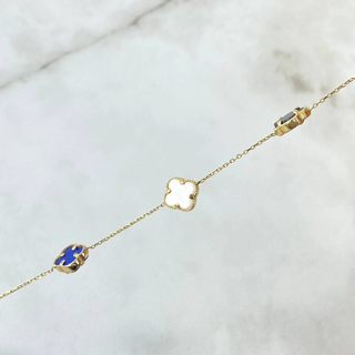 Cadena Aro Seguido Trébol VCyA | Oro Amarillo +4 | 9.6gr | 45cm | 1mm Cuarzo Azul-Rosa-Rojo-Amarillo-Blanco-Negro