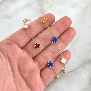 Cadena Aro Seguido Trébol VCyA | Oro Amarillo +4 | 9.6gr | 45cm | 1mm Cuarzo Azul-Rosa-Rojo-Amarillo-Blanco-Negro