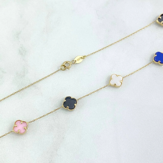 Cadena Aro Seguido Trébol VCyA | Oro Amarillo +4 | 9.6gr | 45cm | 1mm Cuarzo Azul-Rosa-Rojo-Amarillo-Blanco-Negro