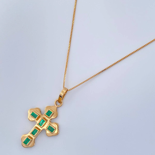 Set Veneciana + Cruz Trebol Esmeralda | Oro Amarillo 18K | 1.7gr | 45.1cm | 0.46mm