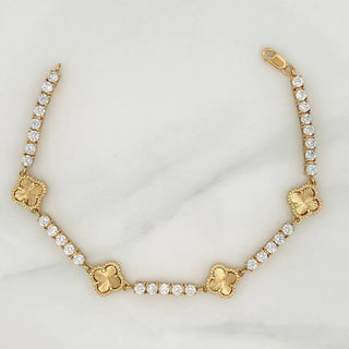 Pulso Tennis Trebol Diamantado | Oro Amarillo 18K | 13.9 g | 20 cm | 3.3 mm