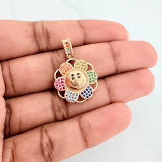 Dije Flor Feliz Movil | Oro Amarillo 18K | 4.5 g | 2.8 cm