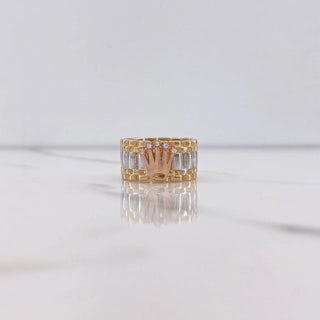 Anillo Correa Corona RX | Tres Oros | 8gr | T6 | Circones Blancos