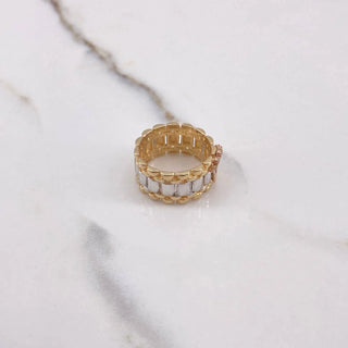 Anillo Correa Corona RX | Tres Oros | 8gr | T6 | Circones Blancos