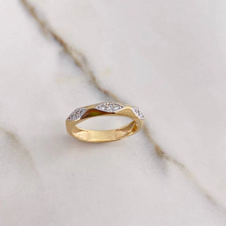 Anillo Argolla Rombos | Circones Blancos Oro Amarillo | 2.9gr | T7