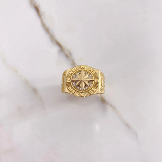 Anillo Brujula | Circones Blancos Oro Amarillo | 11.1gr | T9 1/2