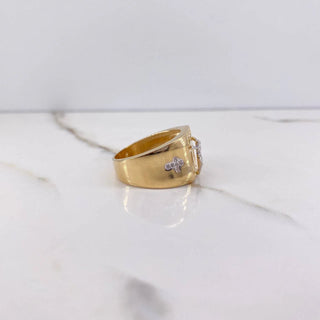 Anillo Cruz Cristo | Dos Oros Amarillo Blanco | 8.35gr | T10 1/4 | Circones Blancos
