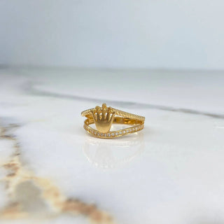 Anillo Lineas Corona | Oro Amarillo 18K | 3.5gr | T7 3/4 | Circones Blancos