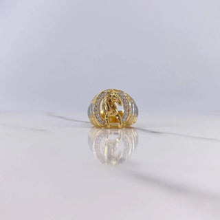 Anillo Herradura Caballo | Dos Oros Amarillo Blanco | 8.25gr | T8 | Circones Blancos Dos