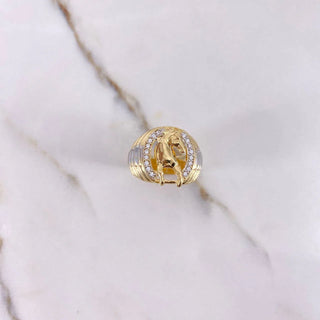 Anillo Herradura Caballo | Dos Oros Amarillo Blanco | 8.25gr | T8 | Circones Blancos Dos