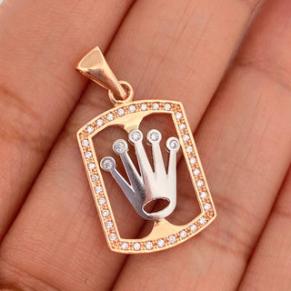 Dije Placa Corona | Dos Oros Blanco Rosa 18K | 2.9 g | 3 cm