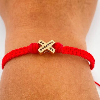 Pulsera Tejida Roja Herraje X | Oro Rosa 18K | 1.55gr