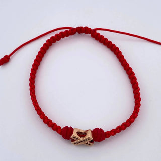 Pulsera Tejida Roja Herraje X | Oro Rosa 18K | 1.55gr