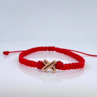 Pulsera Tejida Roja Herraje X | Oro Rosa 18K | 1.55gr