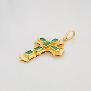 Dije Cruz Plana Esmeraldas | Oro Amarillo 18K | 60Pts | 2 g | 3.2 cm