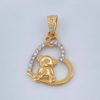 Dije Corazon Oso | Dos Oros Amarillo Blanco 18K | 2.45 g | 2.7 cm