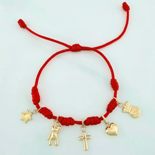 Pulsera Tejida Roja | Oro Amarillo 18K | 1.5 Cm | 5 Und
