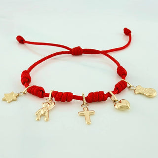 Pulsera Tejida Roja | Oro Amarillo 18K | 1.5 Cm | 5 Und