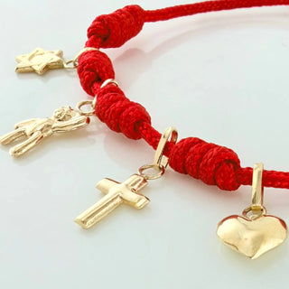 Pulsera Tejida Roja | Oro Amarillo 18K | 1.5 Cm | 5 Und