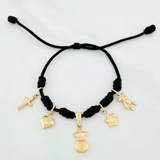 Pulsera Tejida Negra | Oro Amarillo 18K