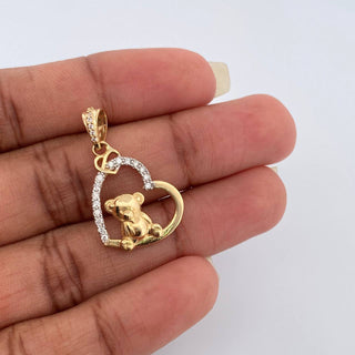 Dije Corazon Oso | Dos Oros Amarillo Blanco 18K | 2.45 g | 2.7 cm