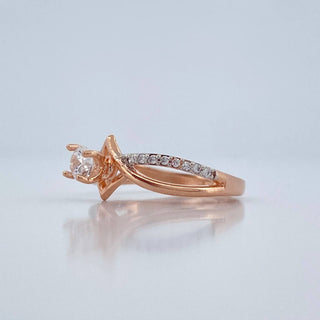 Anillo Solitario Lineas Cruzadas | Dos Oros Blanco Rosa 18K | 2 g | Talla 5 1/2