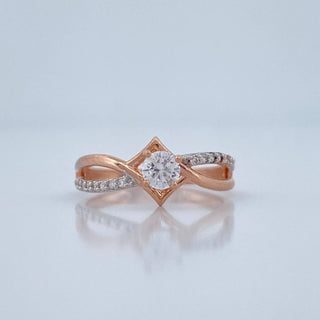Anillo Solitario Lineas Cruzadas | Dos Oros Blanco Rosa 18K | 2 g | Talla 5 1/2