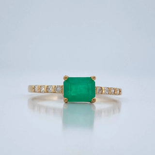 Anillo Churumbela Rectangulo Esmeralda Diamantes | Oro Amarillo 18K | 1.7gr | T7 1/4