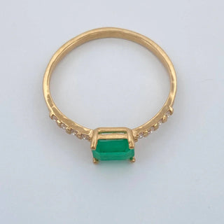 Anillo Churumbela Rectangulo Esmeralda Diamantes | Oro Amarillo 18K | 1.7gr | T7 1/4