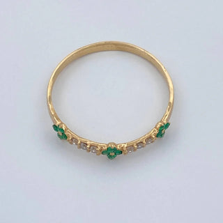 Anillo Trebol Mini Esmeraldas 14Pts Diamantes 06Pts | Oro Amarillo 18K | 0.85gr | T6 1/2