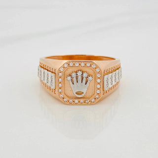 Anillo Sello Corona | Dos Oros Blanco Rosa 18K | 7.6 g | T11