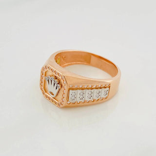 Anillo Sello Corona | Dos Oros Blanco Rosa 18K | 7.6 g | T11