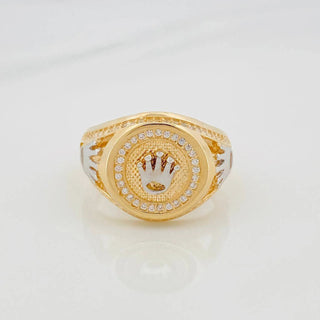 Anillo Sello Corona | Dos Oros Amarillo Blanco 18K | 8.7 g | T10