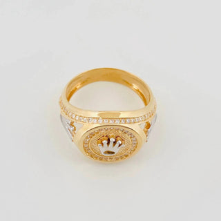 Anillo Sello Corona | Dos Oros Amarillo Blanco 18K | 8.7 g | T10