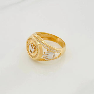 Anillo Sello Corona | Dos Oros Amarillo Blanco 18K | 8.7 g | T10