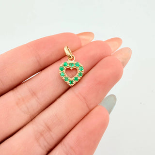 Dije Corazon Borde Grueso Esmeraldas 18pts | Oro Amarillo 18K | 1.4gr | 1.7cm