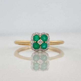 Anillo Esmeraldas 70Pts Diamantes 35Pts | Dos Oros Amarillo Blanco 18K | 2.1 g | T6 3/4