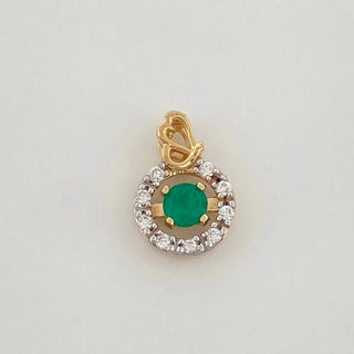 Dije Circulo Corazon Esmeralda 12Pts Diamantes 06Pts | Dos Oros Amarillo Blanco 18K | 0.75 g | 1 cm